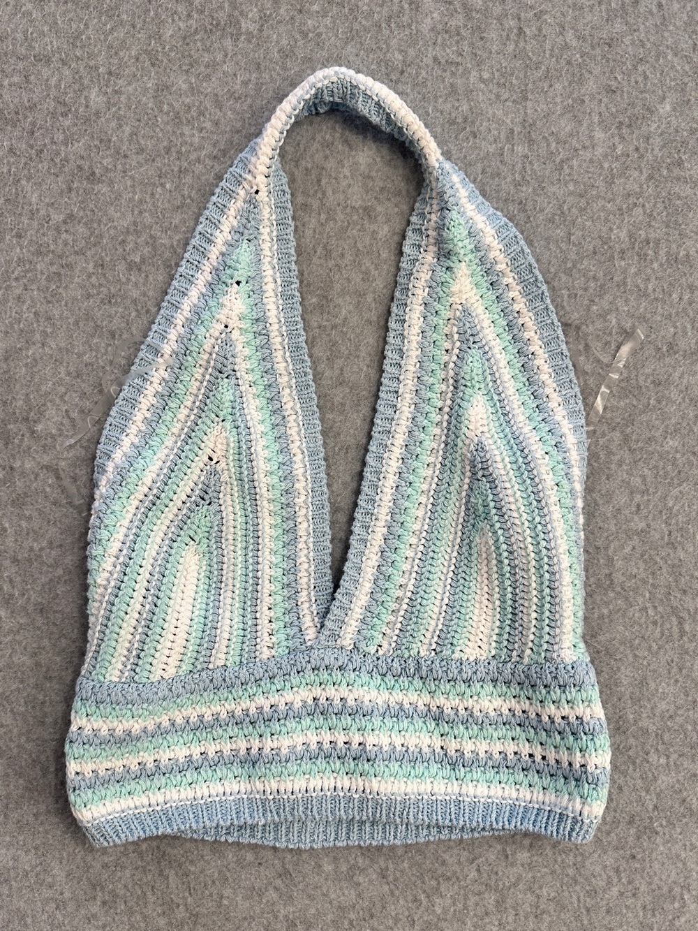 Striped Crochet Halter Top in Pastel Blue and Mint